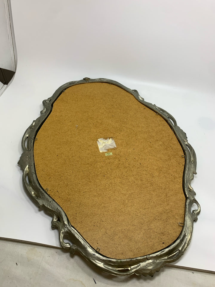 ORNATE SILVER FRAMED OVAL MIRROR.