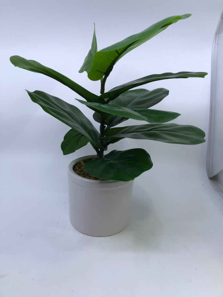 WHITE PLANTER W/ FAUX TREE.