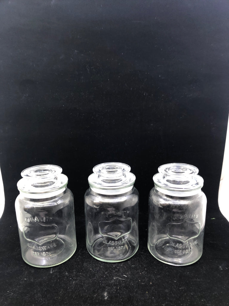 3 QUALITY GLASS CANISTERS.