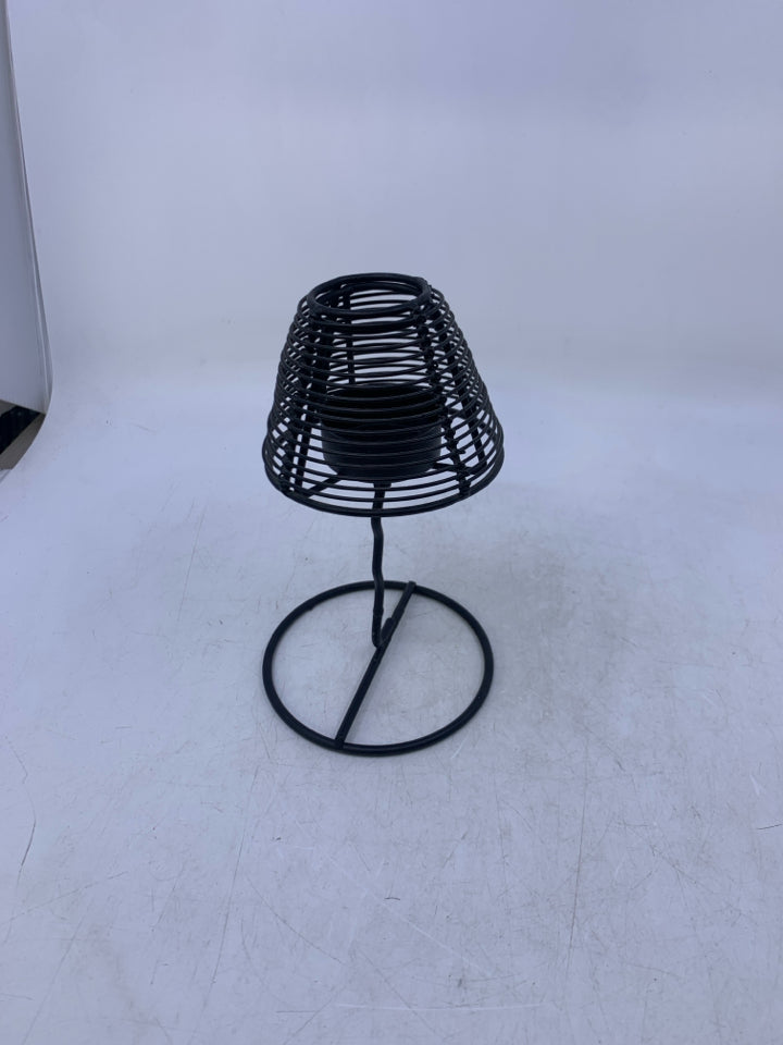 BLACK METAL TEA LIGHT HOLDER W/ SHADE.