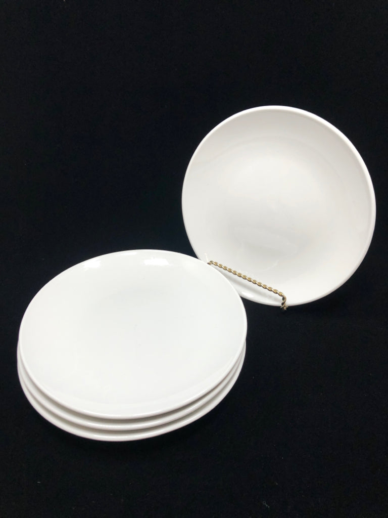 4 WHITE DESSERT PLATES.