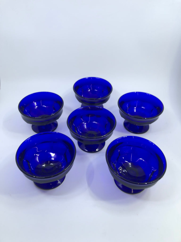6 COBALT BLUE GLASS DESSERT CUPS.