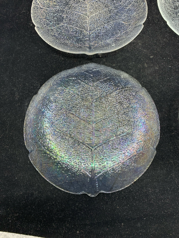 4 GLASS TEXTURED LEAF PLATES.