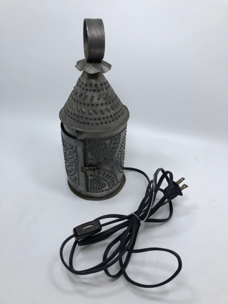 PUNCHED SILVER METAL LANTERN.