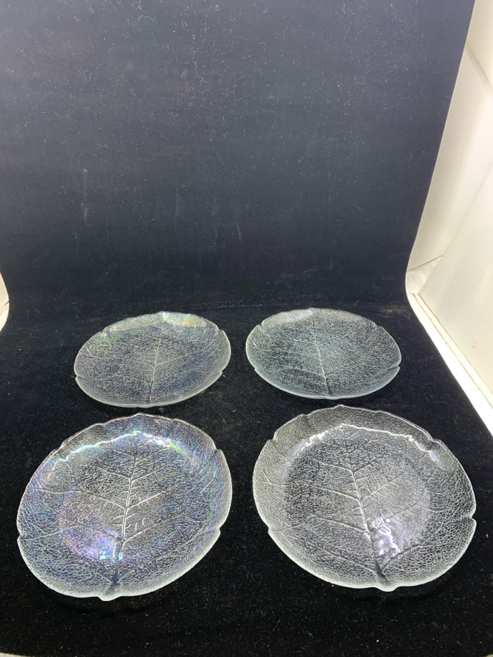 4 GLASS TEXTURED LEAF PLATES.