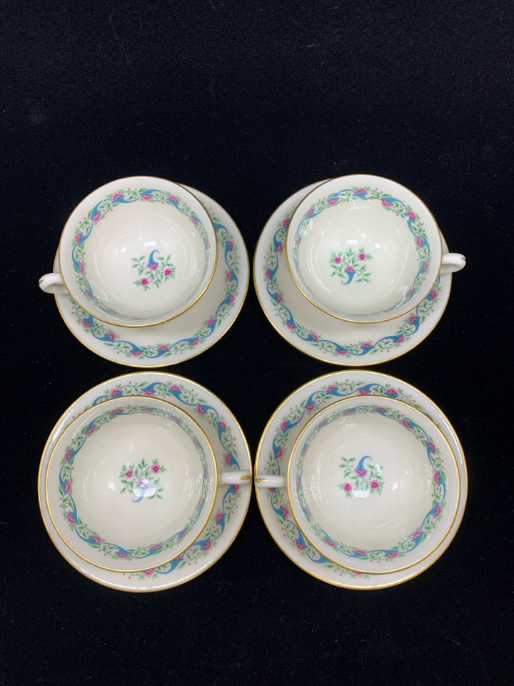 8PC FLORAL TEACUPS & SAUCER SERVICE FOR 4.