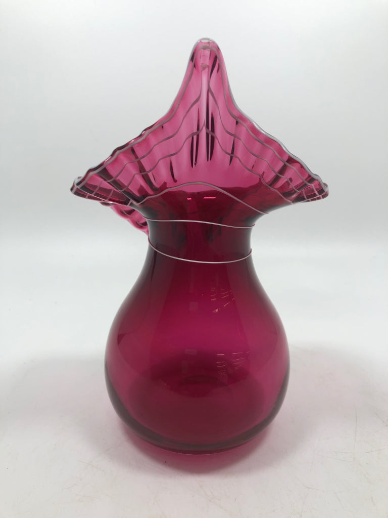 JACK-IN-THE-PULPIT CRANBERRY GLASS VASE.