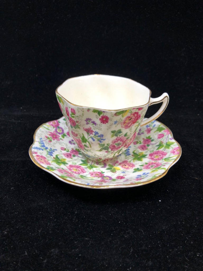 FLORAL ROSINA TEACUP & SAUCER.