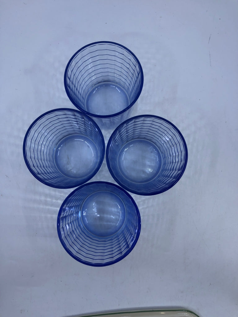 4 BLUE TINT SHORT GLASSES GRID DETAIL.