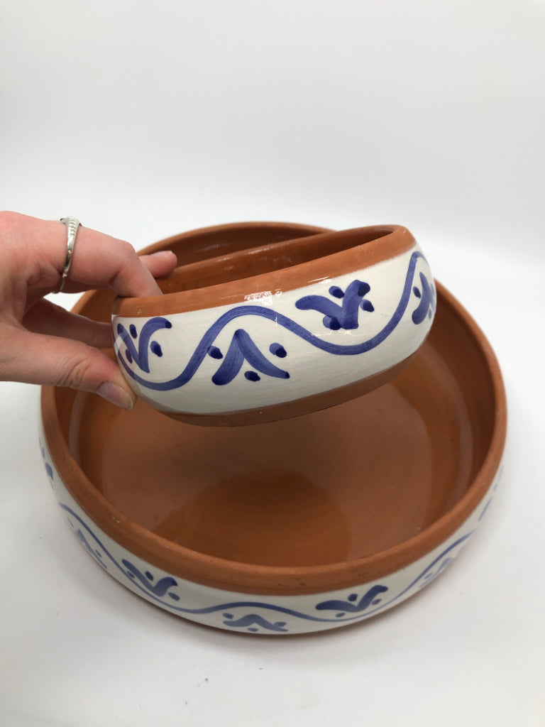 2PC BLUE/WHITE TERRACOTTA CHIP & DIP SET.