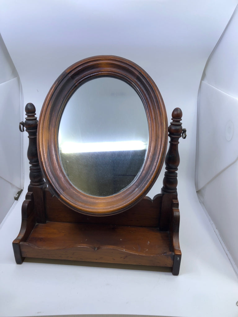 DK WOOD DRESSER TOP MIRROR W/SHELF.