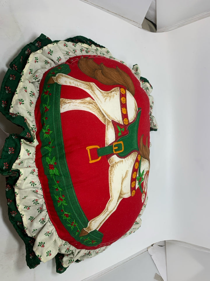 VTG OVAL ROCKING HORSE PILLOW.
