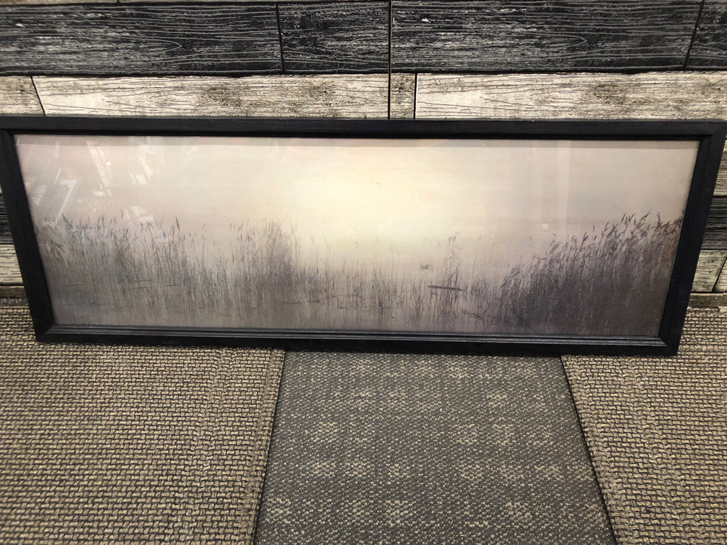 BLACK AND WHITE TALL GRASS IN BLACK FRAME.