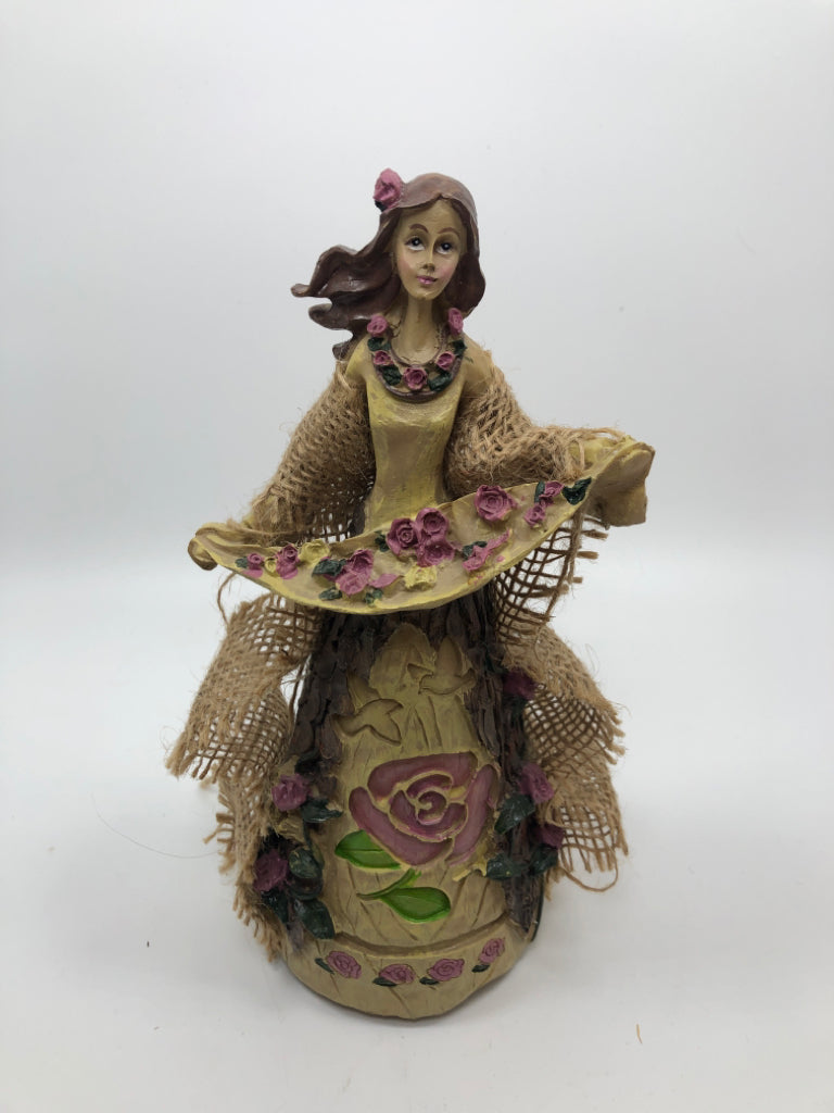 MUSICAL ANGEL FIGURINE PURPLE ROSES.