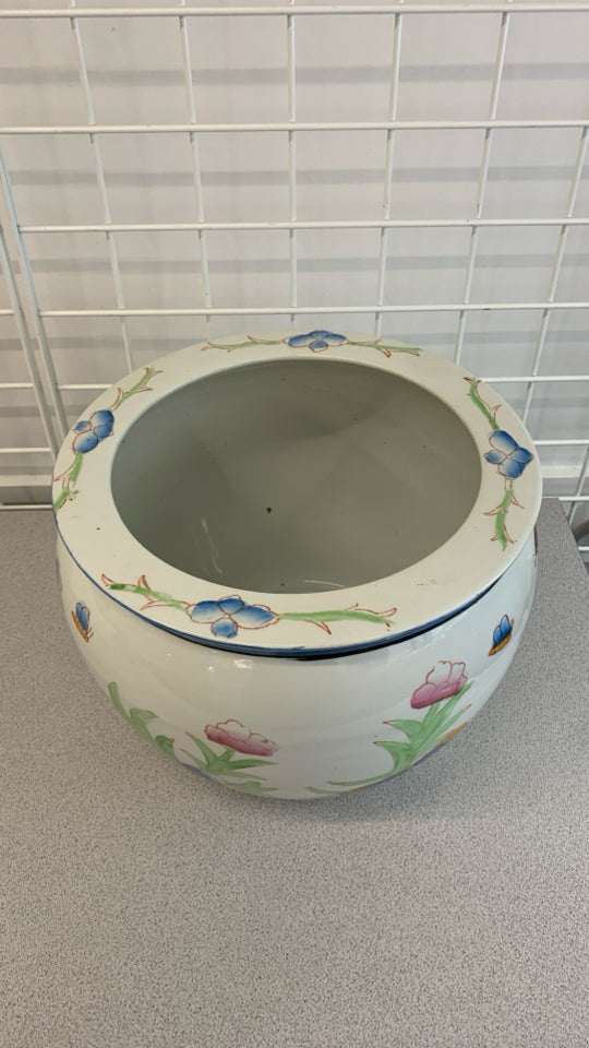 LARGE BUTTERFLY PAINTED PLANTER.
