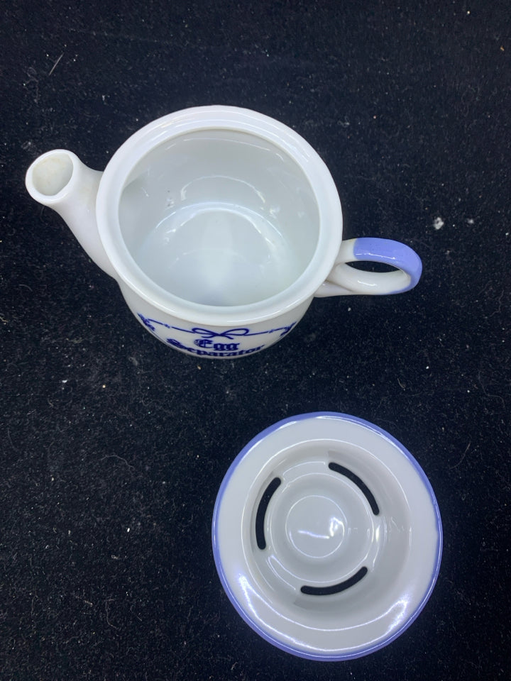 VTG BLUE AND WHITE EGG SEPERATER.