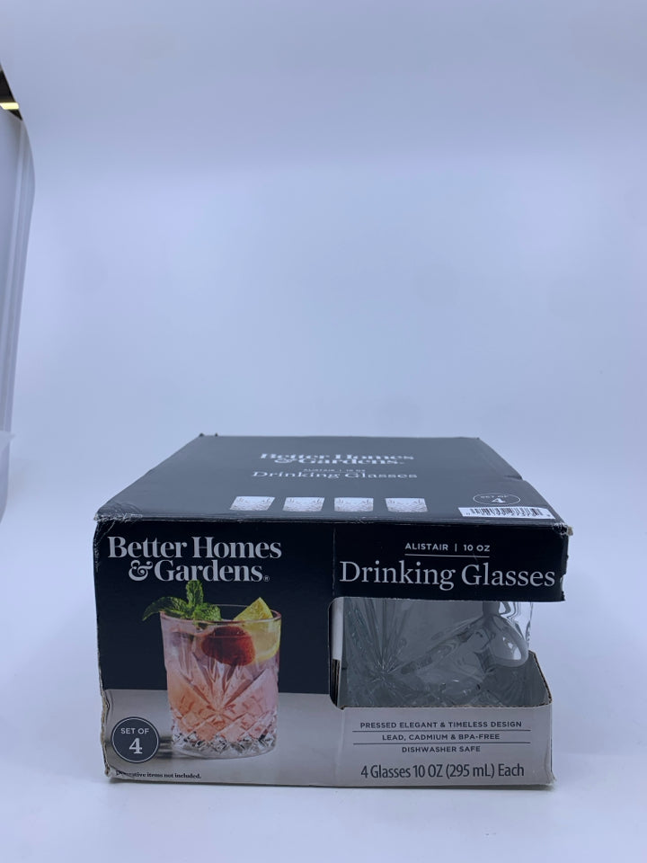 4 NIB BETTER HOMES AND GARDEN DRINKING GLASSES.