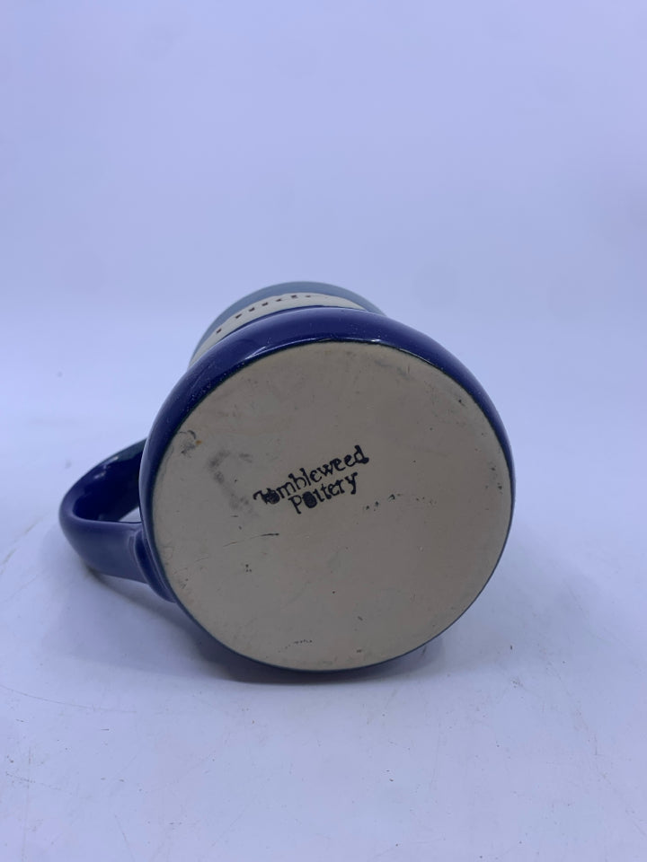 HARLEY DUDE BLUE POTTERY MUG.
