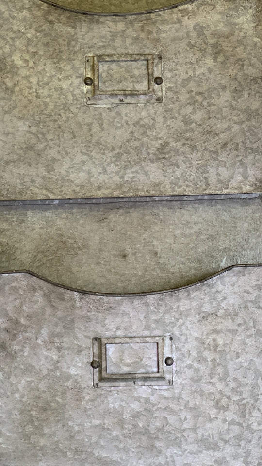 GALVANIZED METAL 3 TIER FOLDER WALL HANGING.
