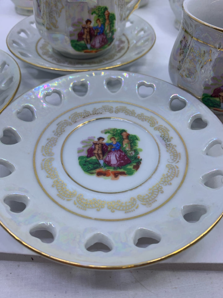 VTG 13 PC SVC 5 TEA SET IRIDESCENT VICTORIAN COUPLE IMIERIAL.