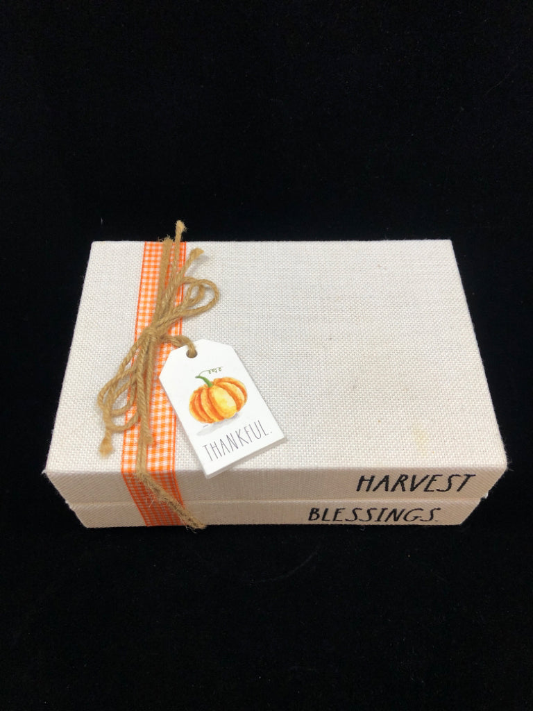 HARVEST BLESSINGS FABRIC LINED FAUX BOOK STACK.