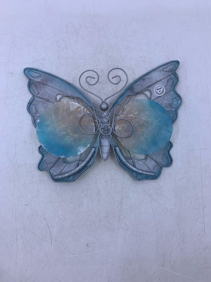 BLUE/ORANGE METAL BUTTERFLY WALL HANGING 5" X 7"