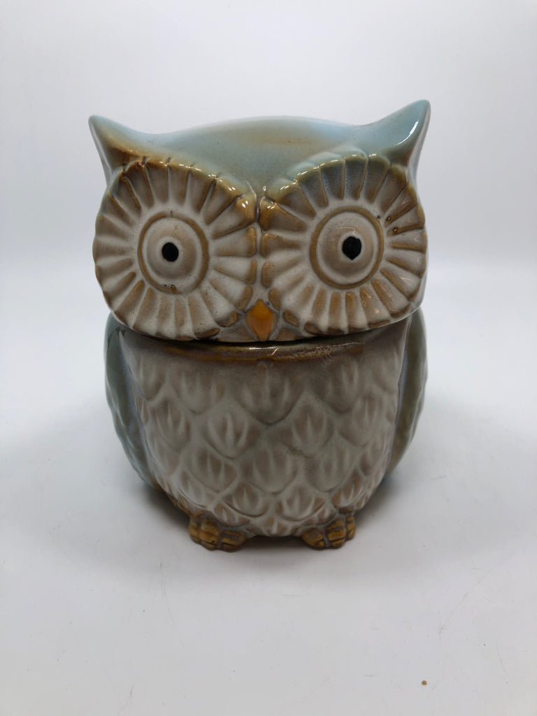 GLAZED OWL CANISTER.