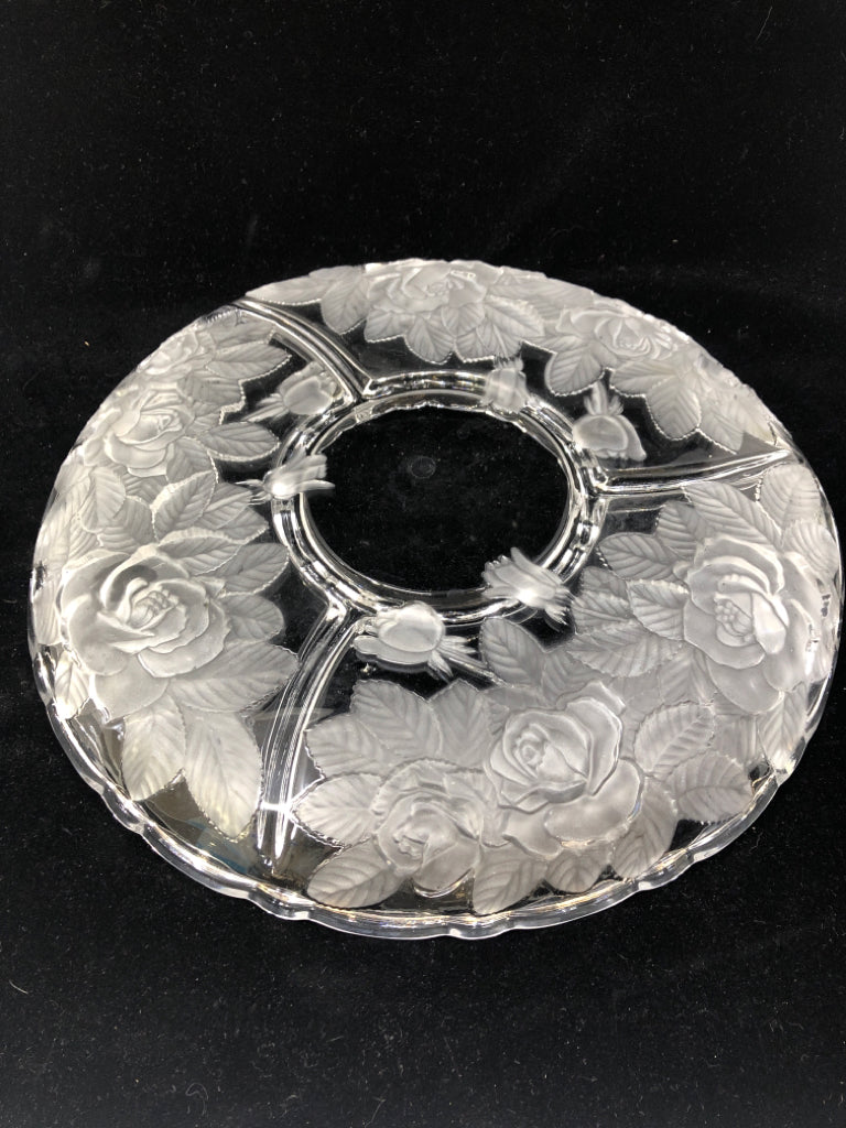 CLEAR GLASS 4 SECTION SERVING PLATE W/FROSTED FLOWER DESIGN.