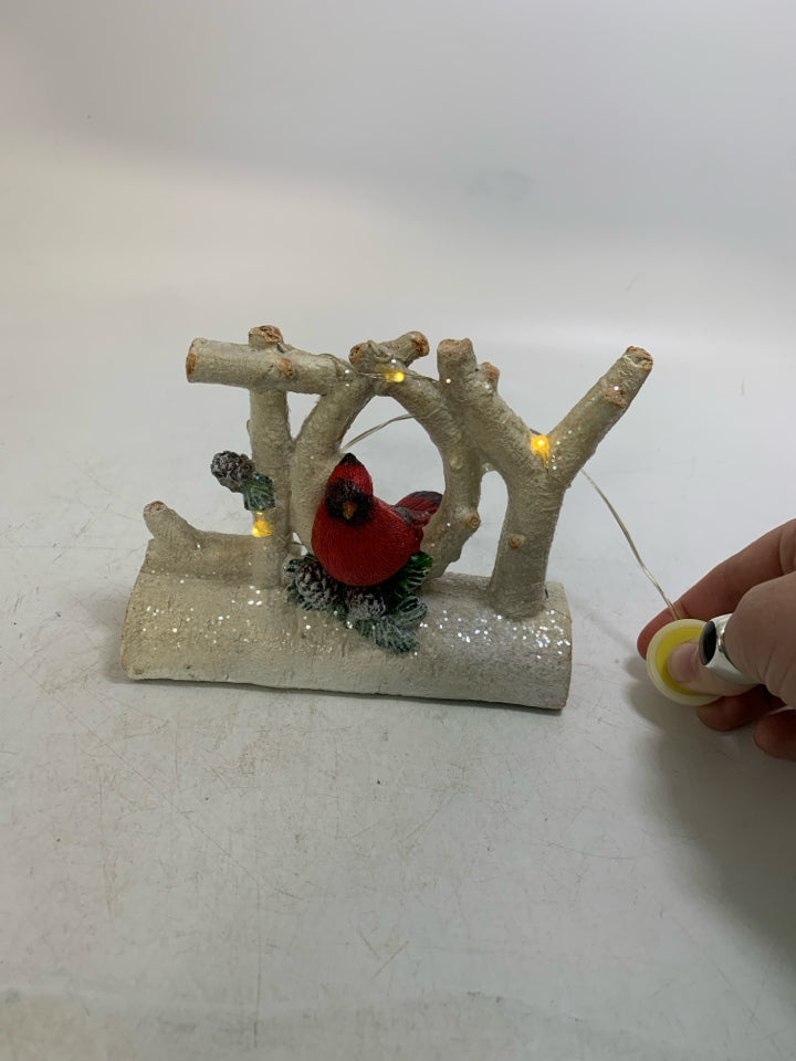RESIN WHITE SPARKLE LIGHT UP SPELLS JOY TREE W/ CARDINAL.