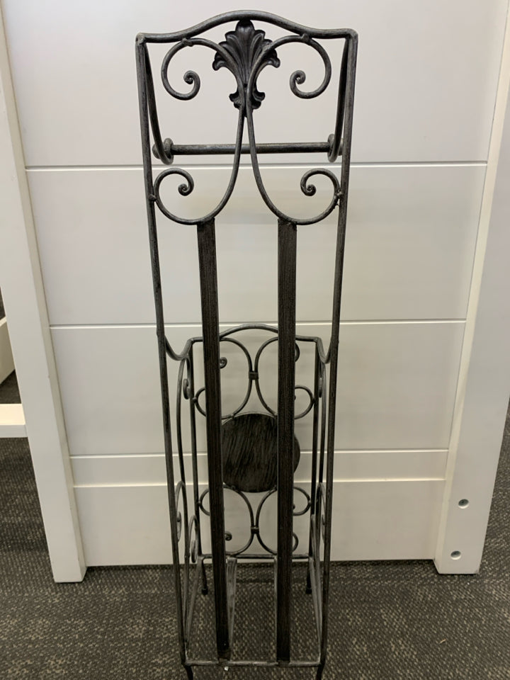 SILVER ORNATE "BATH" STANDING TOILET PAPER HOLDER/STORAGE.