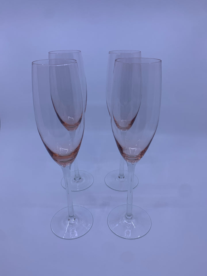 4 TINTED PINK WINE GLASSES.