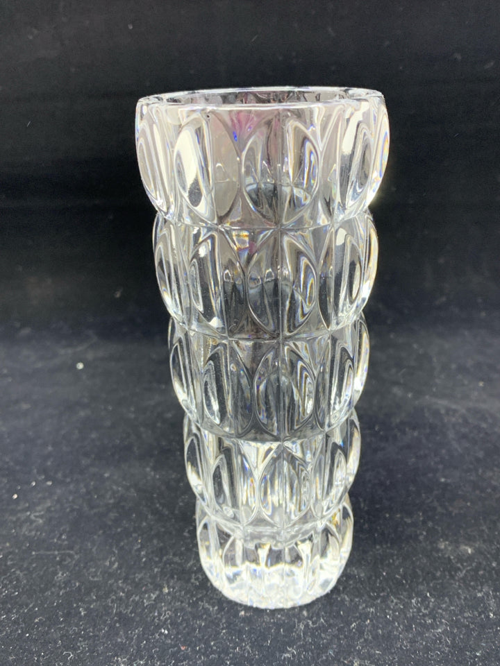 CLEAR GLASS INDENTED VASE.