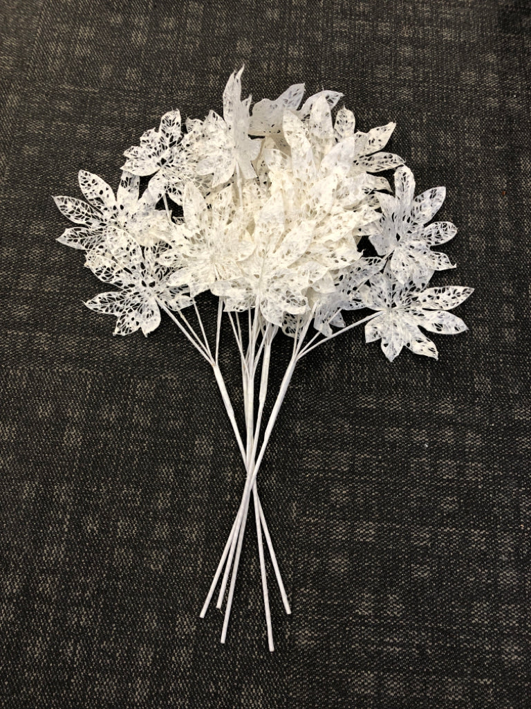 BUNCH OF FAUX WHITE LACE LEAVES.