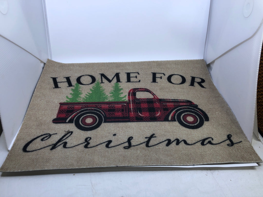 HOME FOR CHRISTMAS RED TRUCK MAT.