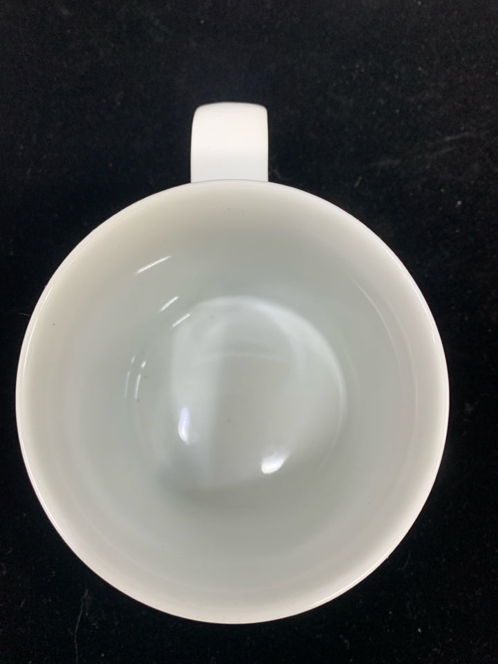 4 WHITE CRATE AND BARREL COFFEE CUPS.