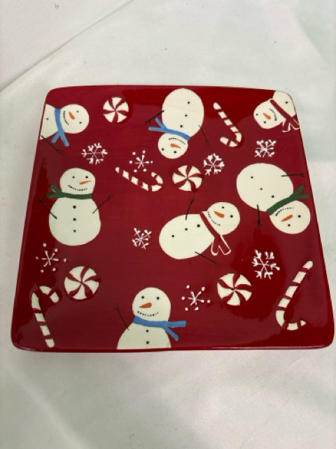 SMALL SQUARE SNOWMAN PLATE.