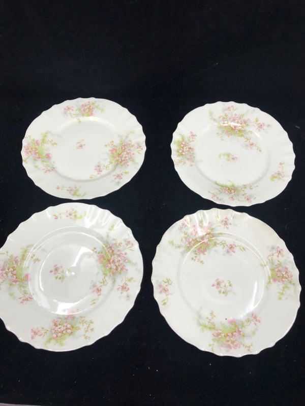 4 VTG LIGHT PINK FLORAL LUNCH PLATES.