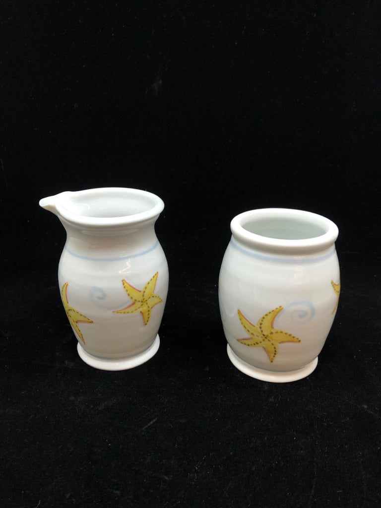 2PC STARFISH CERAMIC CREAMER + OPEN SUGAR.