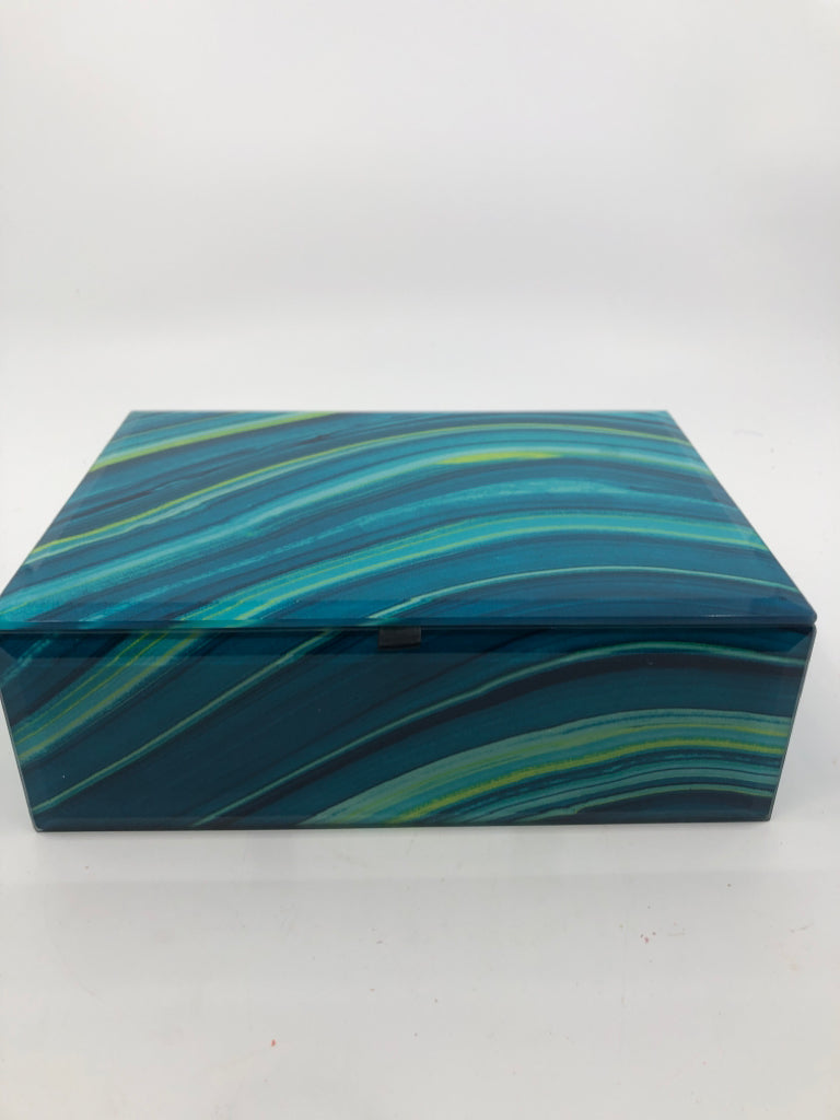 BLUE SWIRL RECTANGLE JEWELRY BOX.