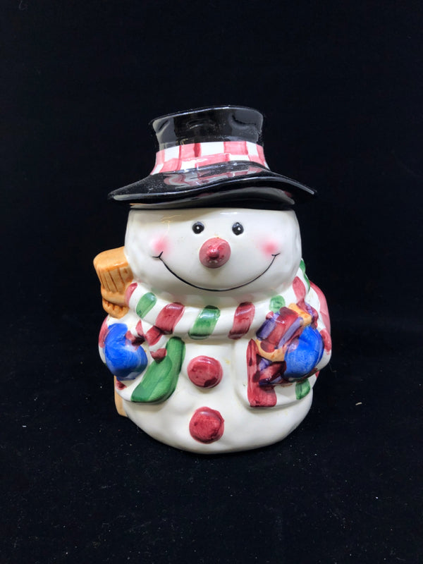 2 PC CERAMIC SNOWMAN COOKIE JAR.