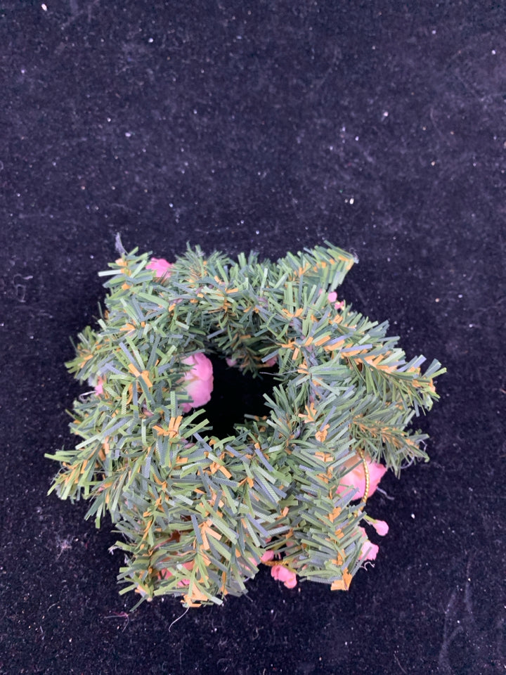 MINI PINK ROSES CHRISTMAS WREATH/CANDLE WRAP.