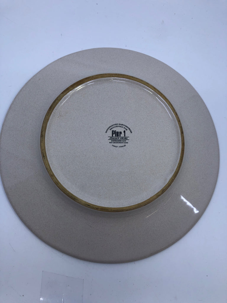NAVY AND YELLOW STRIPE SERVING DISH.