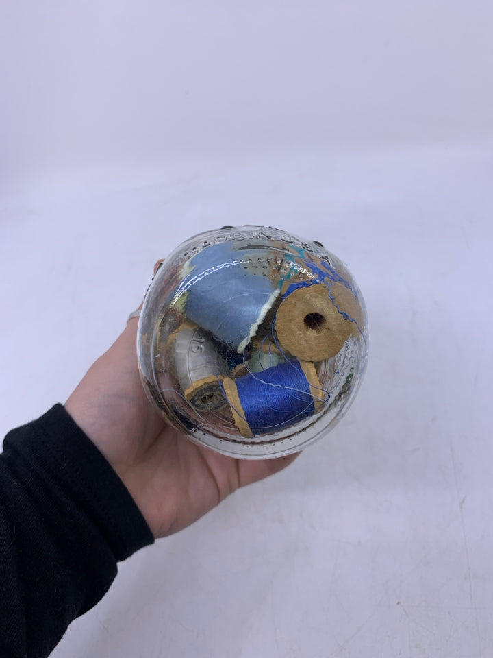 MASON JAR W/ ASSORTED THREAD.