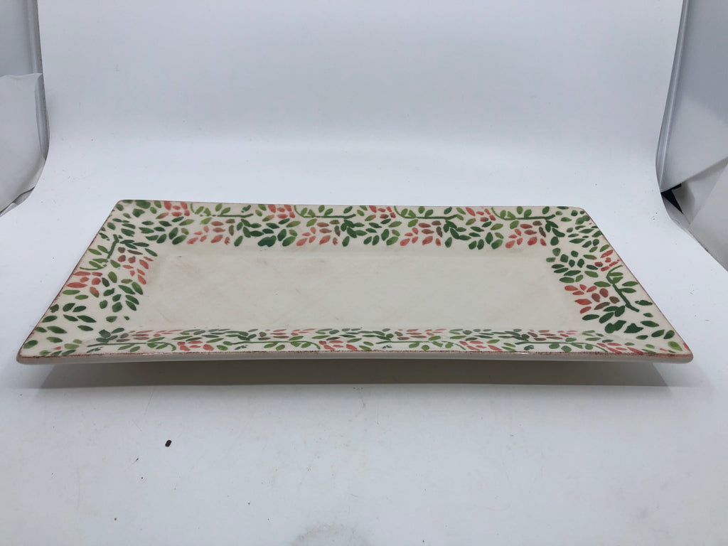 GREEN AND PINK RECTANGLE LEAF TRAY.