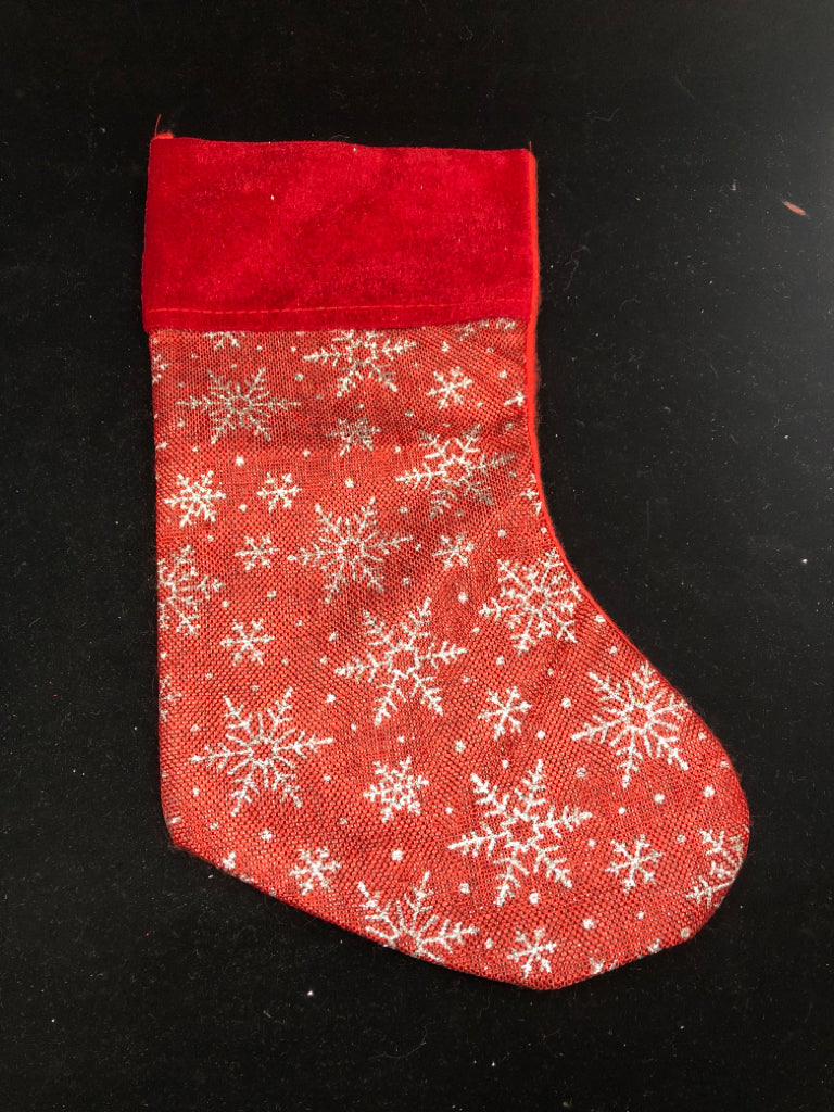 RED AND SILVER SNOWFLAKE STOCKING.