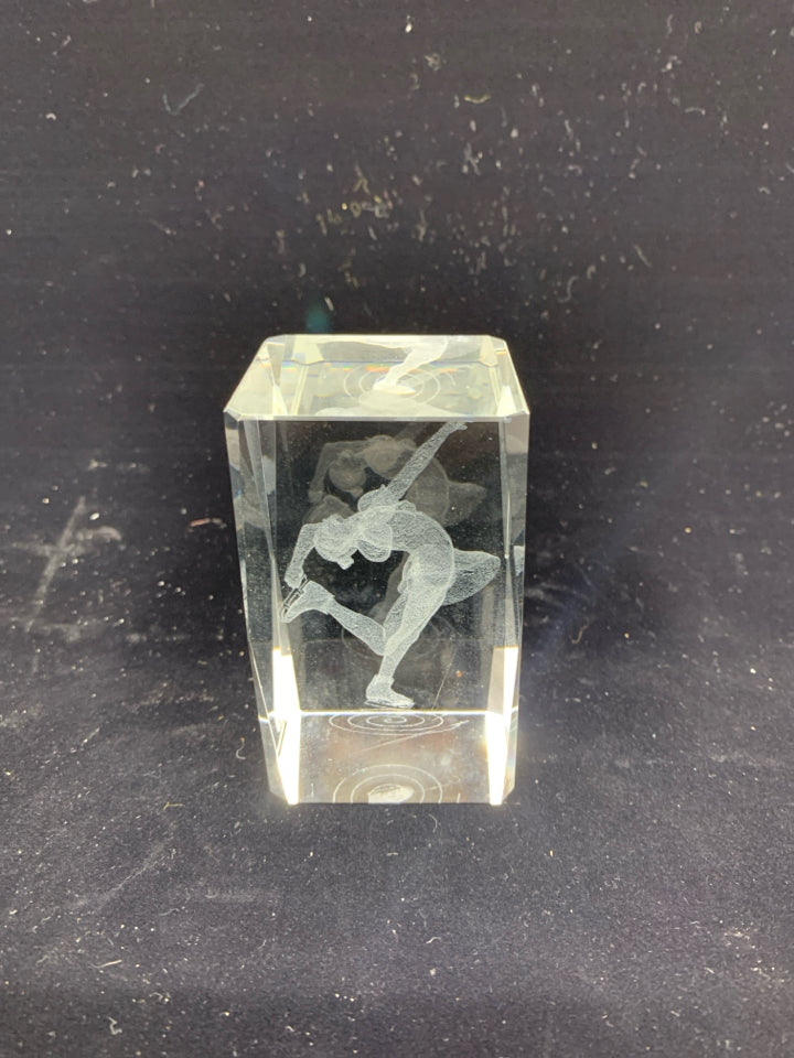 ETCHED FIGURE SKATER PAPER WEIGHT.