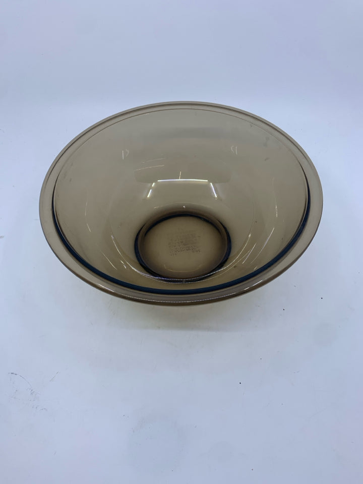 BROWN PYREX MIXING BOWL.