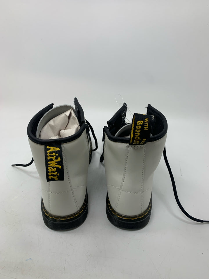 Dr Martens Zavala White Patent Leather Combat Lace Up Boots