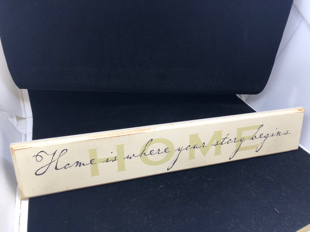 HOME IS YOUR STORY WOOD SHELF SIGN.