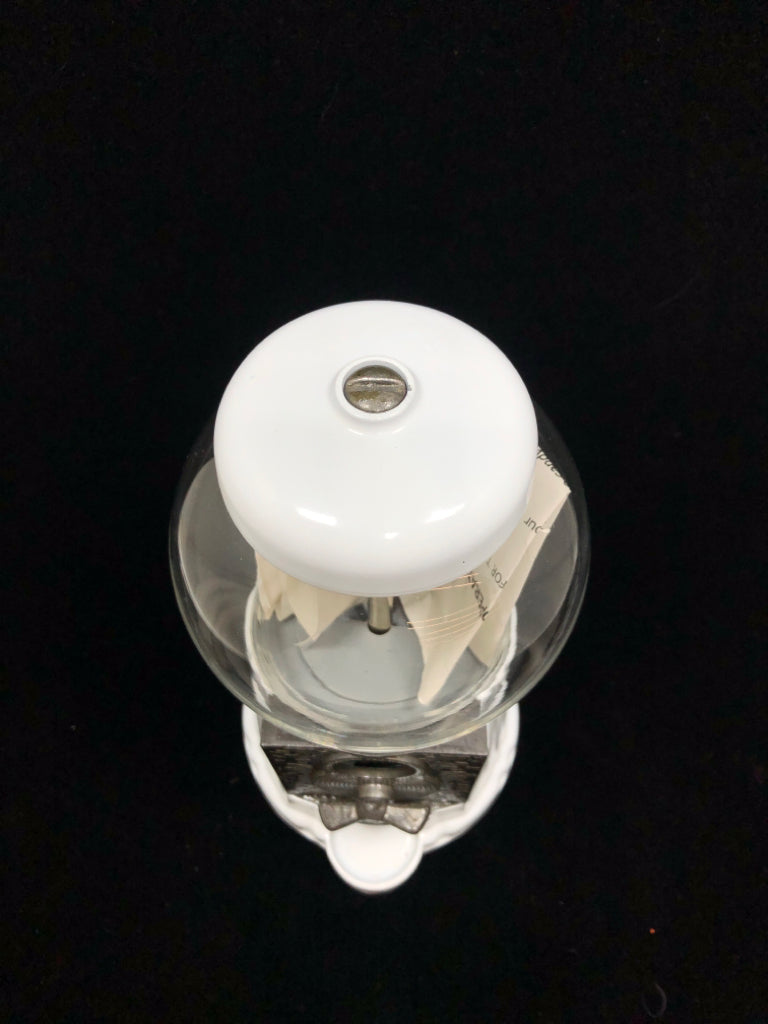 MINI WHITE GUMBALL MACHINE W/INSTRUCTIONS.